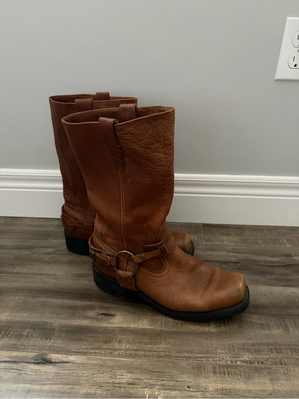 Mens Brown Leather Harness Boots